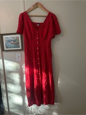 Old Navy Red Button-Front Midi Dress